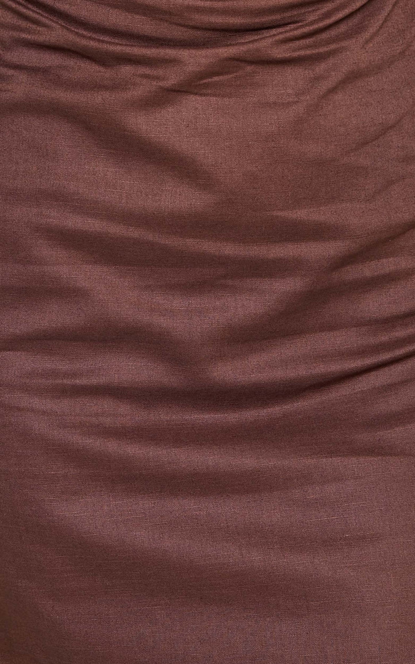 Jeofina Mini Dress - Off The Shoulder Linen Look Dress in Chocolate