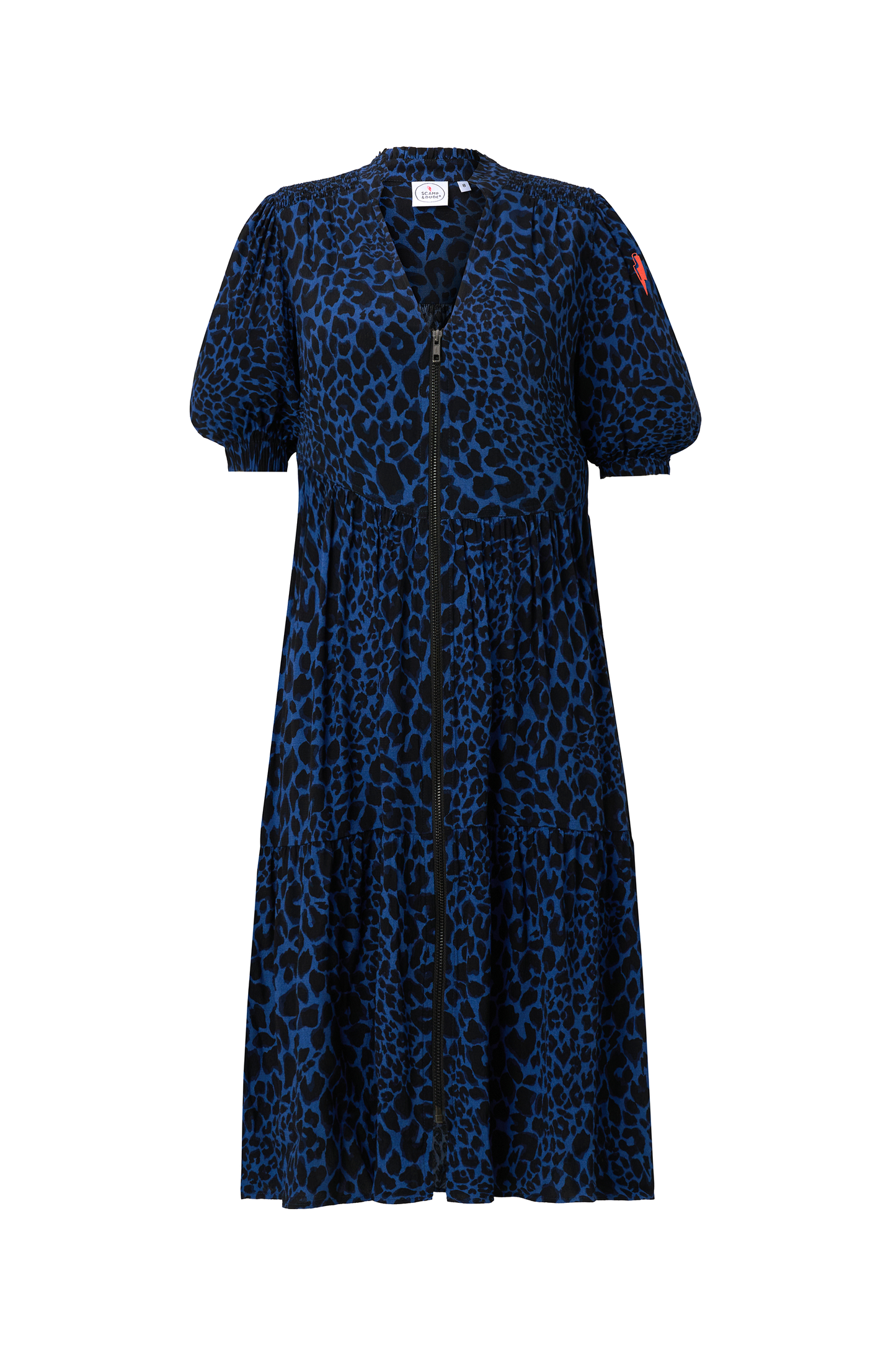 Navy with Black Rock and Roll Leopard Zip Detail Tiered Short Dress