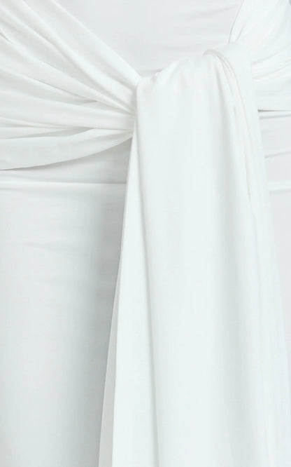 Judith Maxi Dress - Boat Neck Backless Tie Front Long Sleeve Jersey Dress in Cream