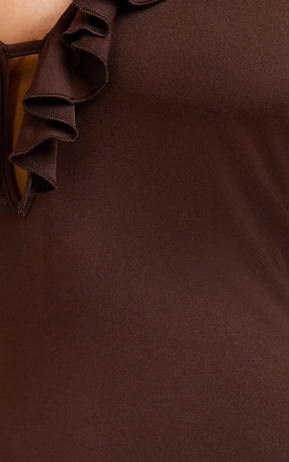Izira Maxi Dress - Jersey Plunge Keyhole Bodycon Dress in Chocolate