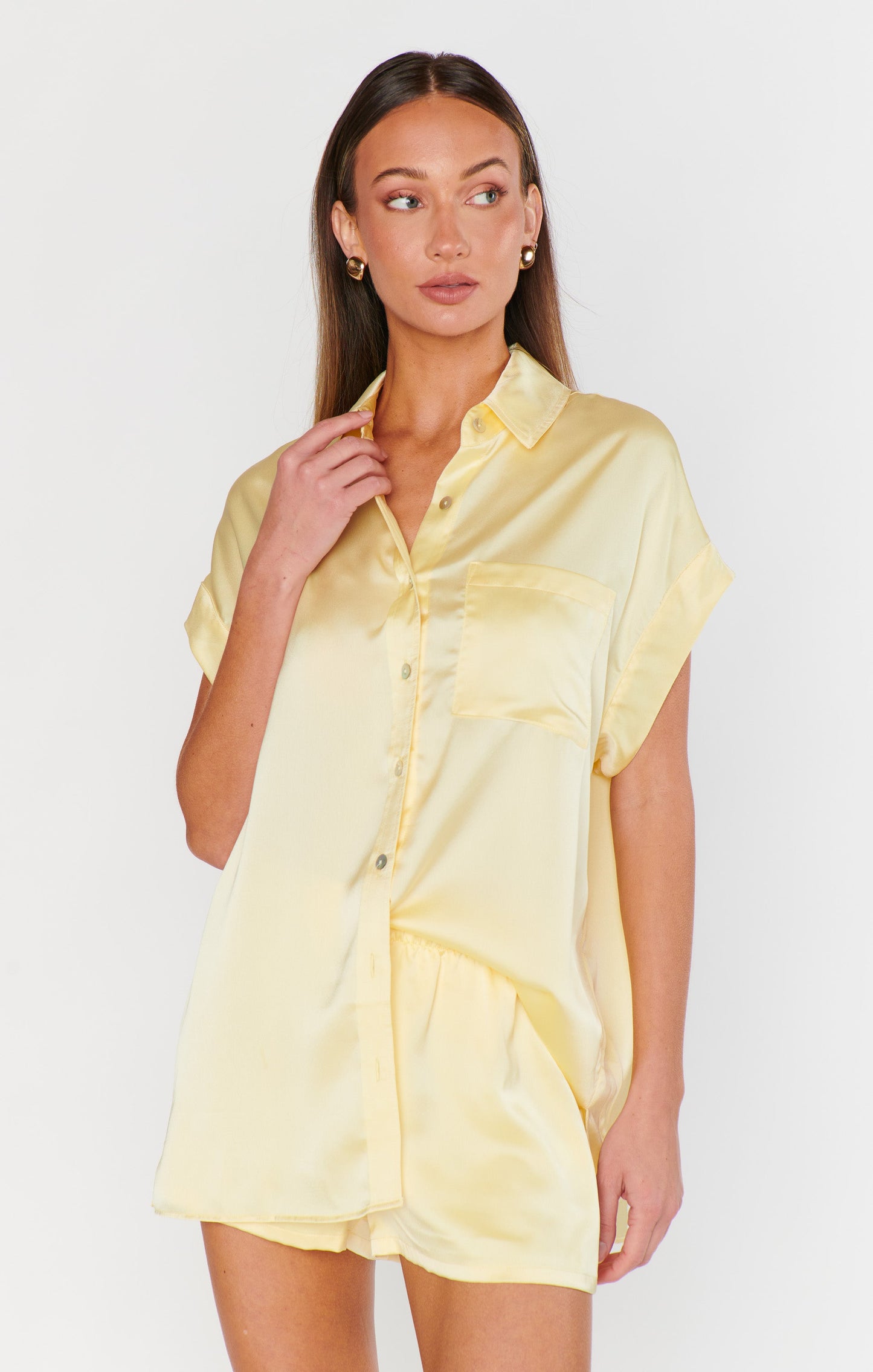 Glam Time Shorts ~ Pale Yellow Luxe Satin