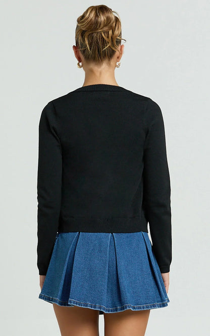 Katherine Cardigan - Long Sleeve Cardigan And Bralette Set in Black