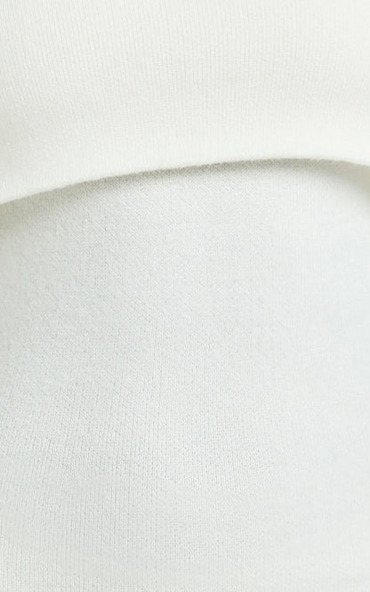 Karina Midi Dress - Long Sleeve Folded Off Shoulder Asymmetric Dress in Cream