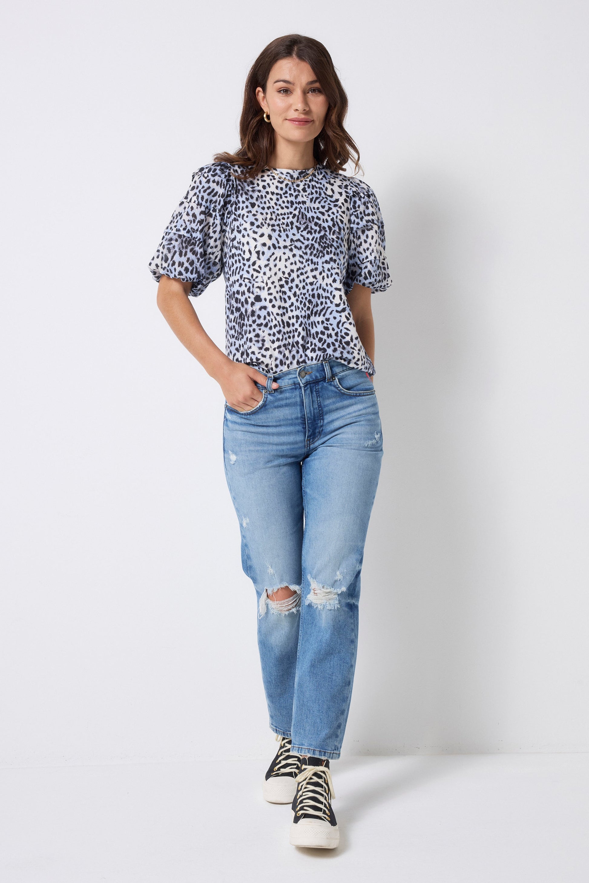 Authentic Light Indigo Distressed Boyfriend Jeans