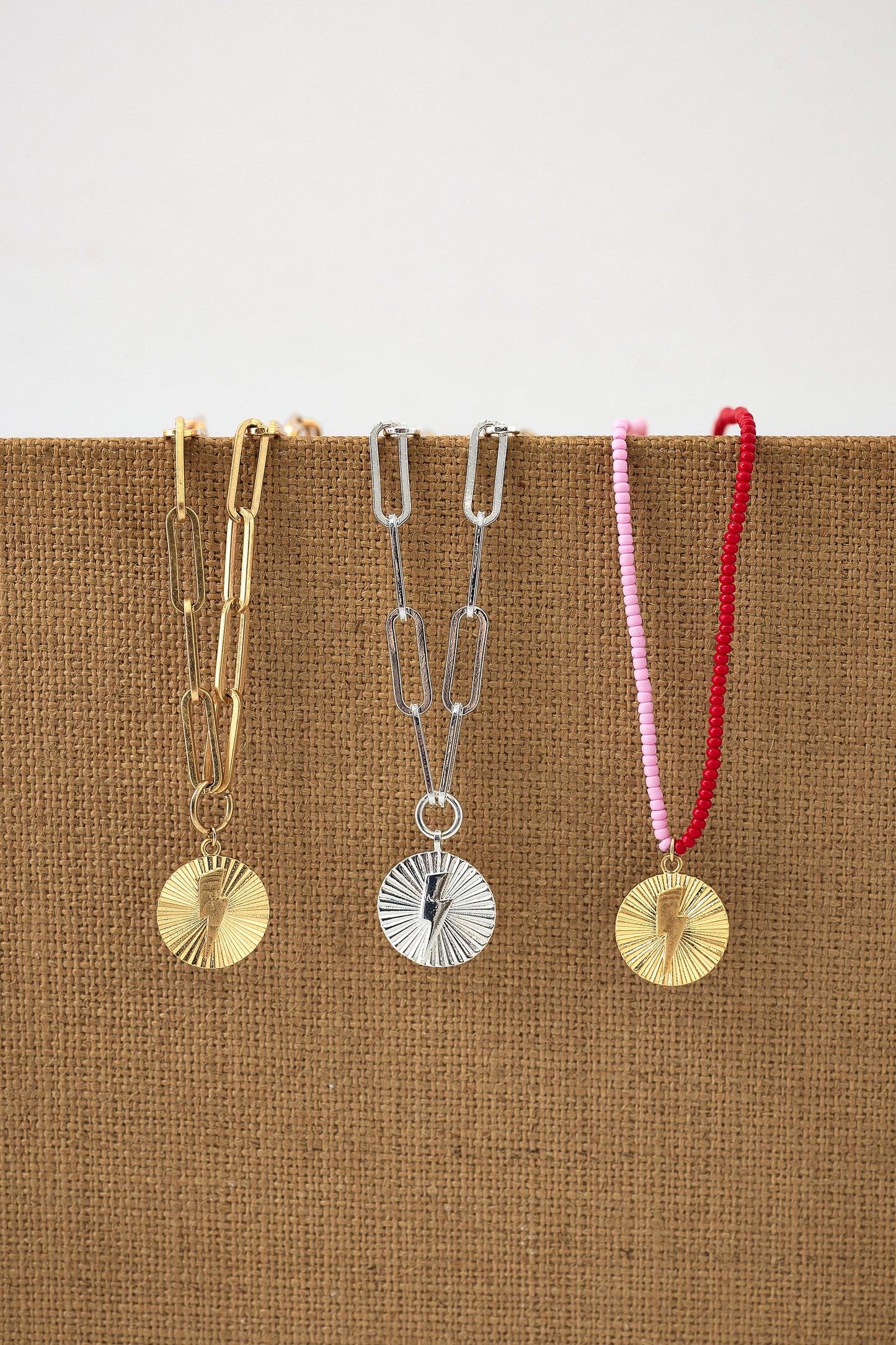 Red and Pink Bead Circle Bolt Necklace