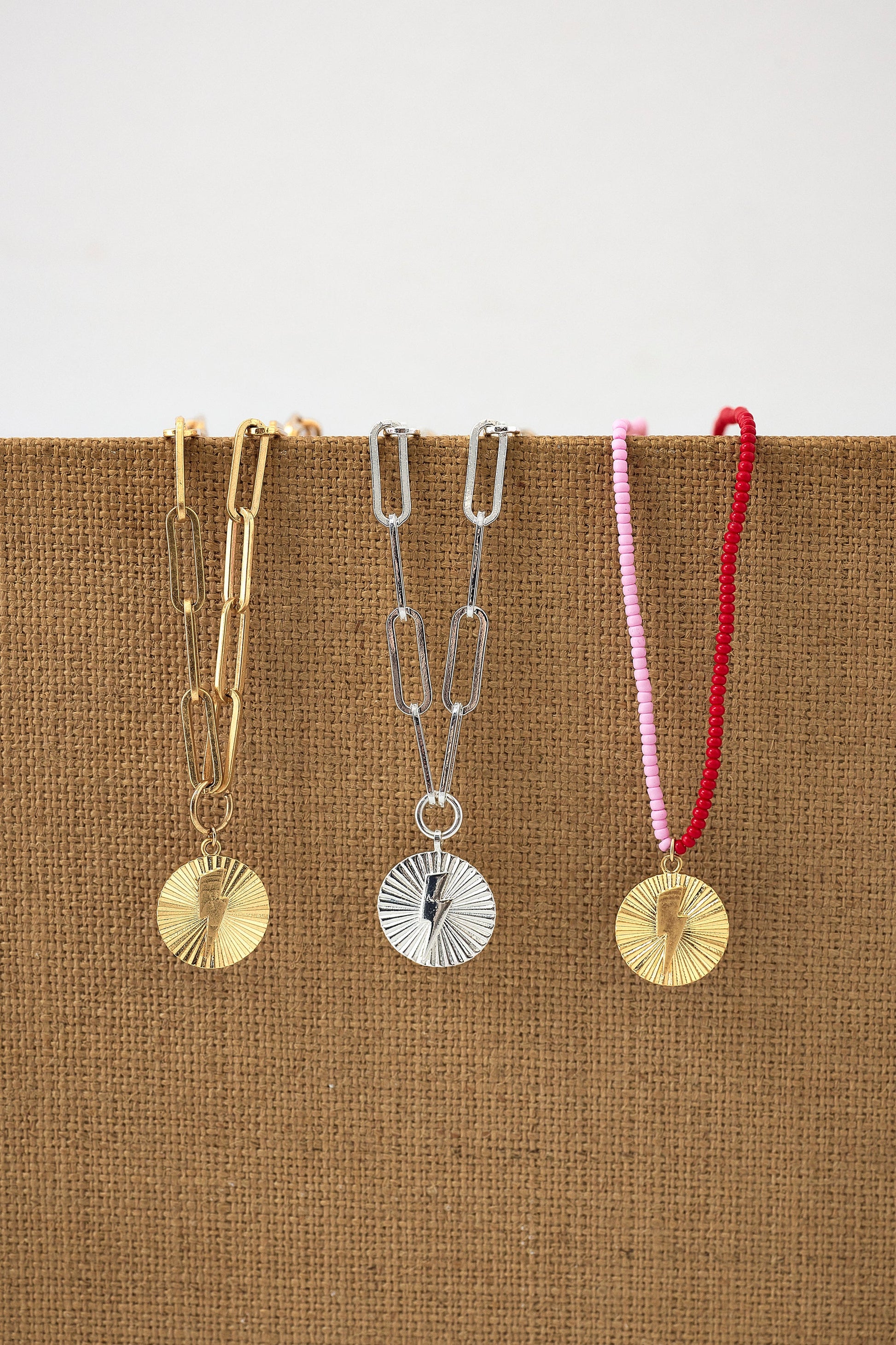 Red and Pink Bead Circle Bolt Necklace