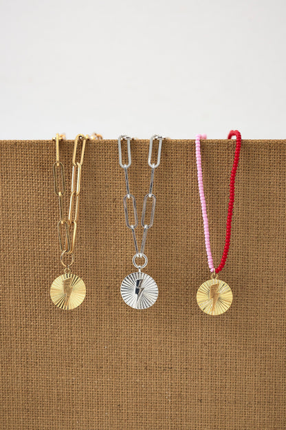 Red and Pink Bead Circle Bolt Necklace
