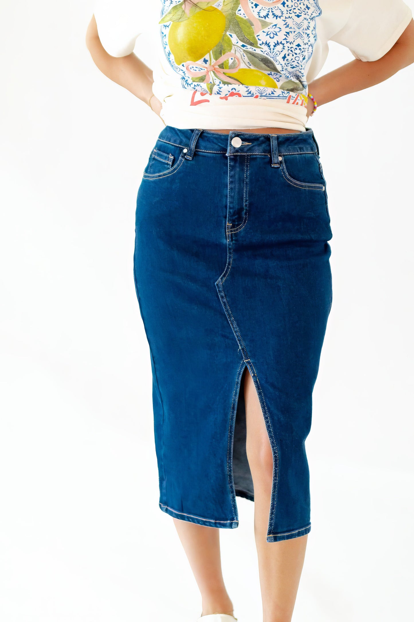 Ty Front Slit Denim Skirt