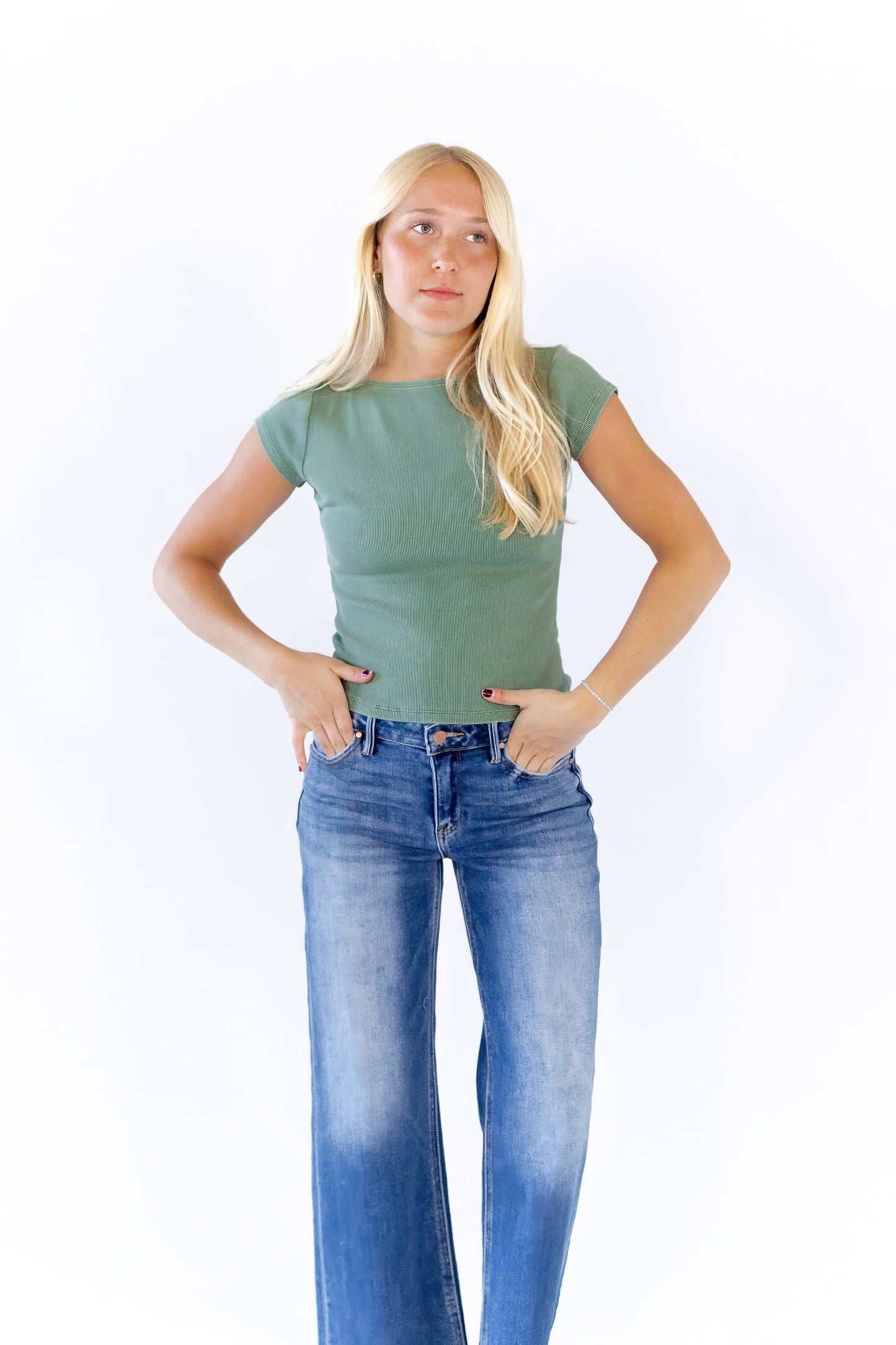 Amelia Ribbed Top · Dusty Green