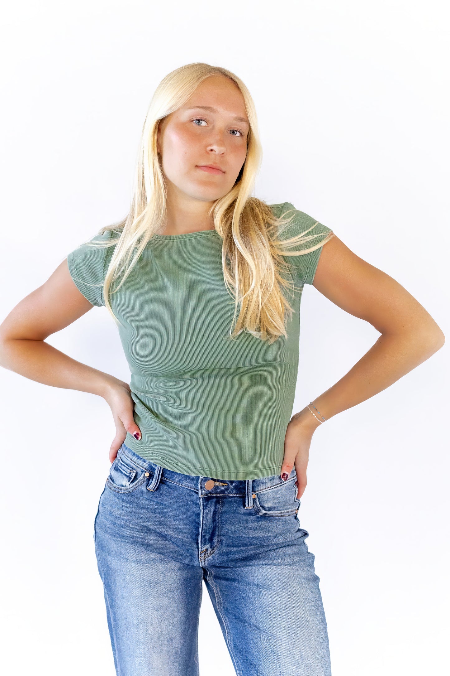 Amelia Ribbed Top · Dusty Green