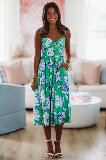 Gonna Find Ya Midi Dress - Green, White and Blue