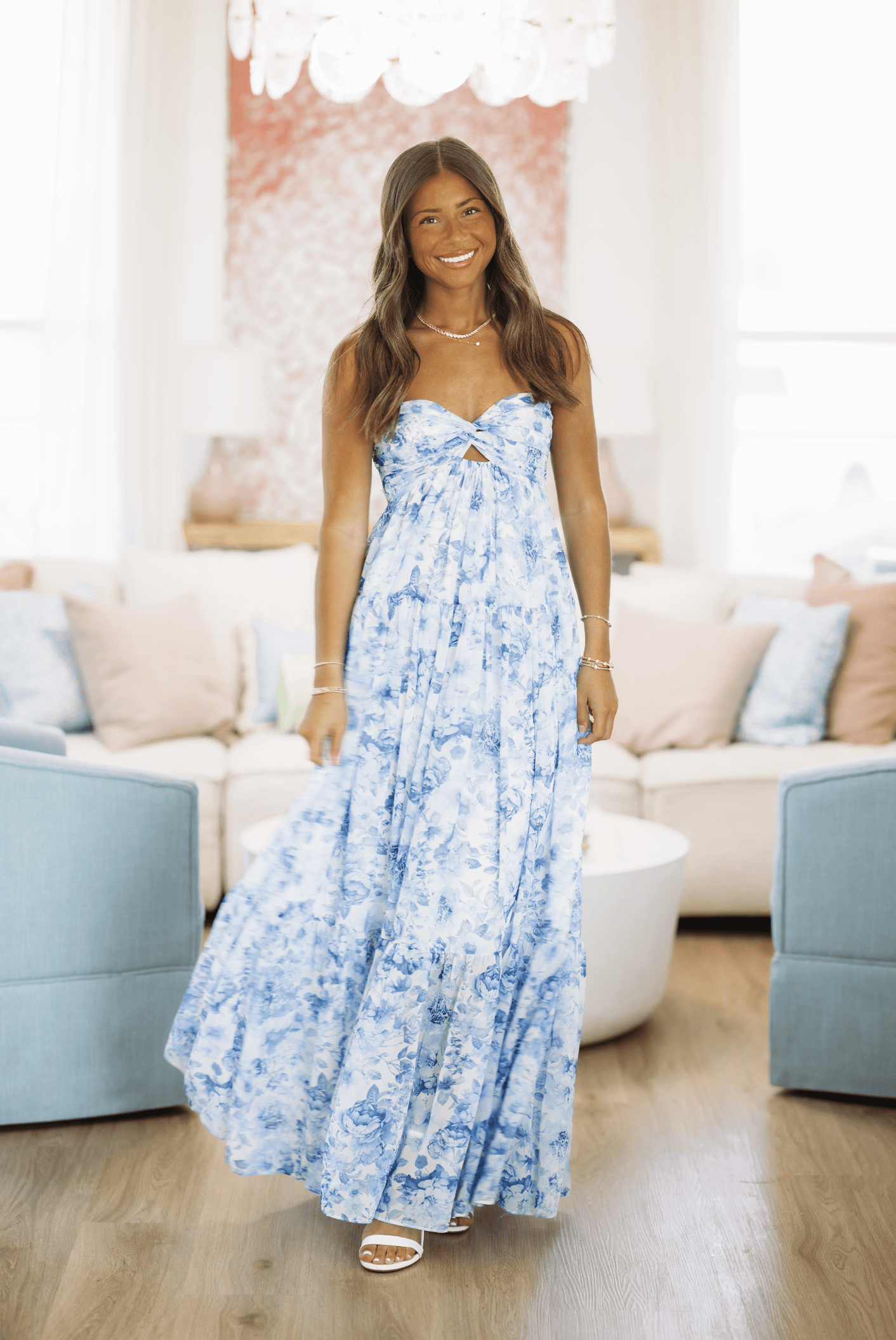 Live Out Loud Floral Maxi Dress - Blue and White