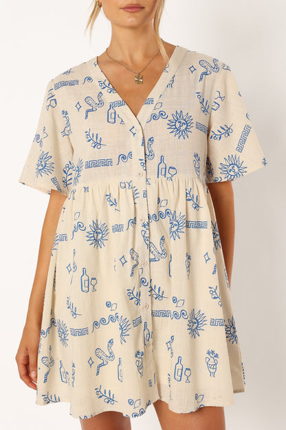 Elias Mini Dress - Beige Blue