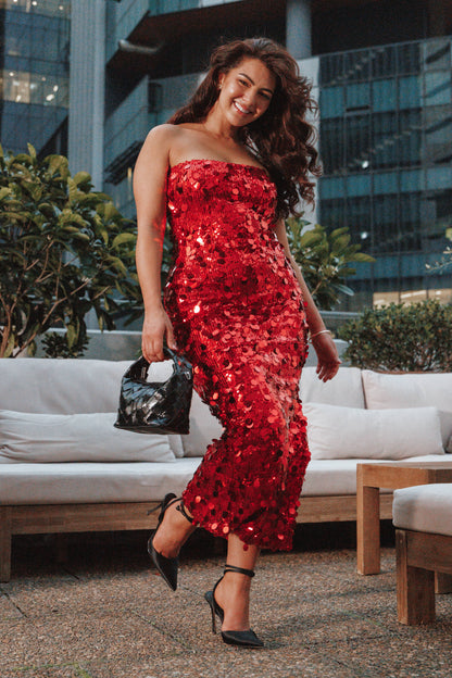 Karlie Strapless Sequin Maxi Dress - Red