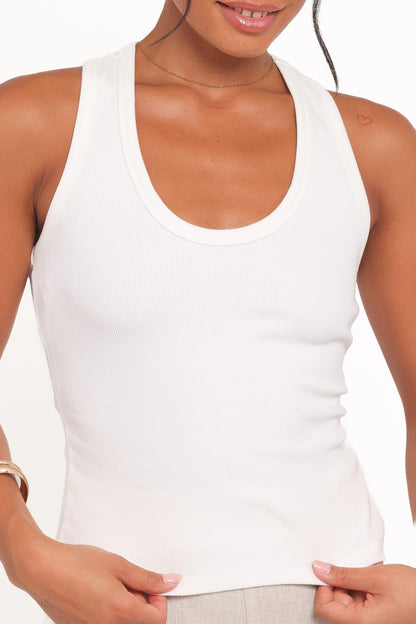 Miles Racerback Rib Knit Tank Top - White