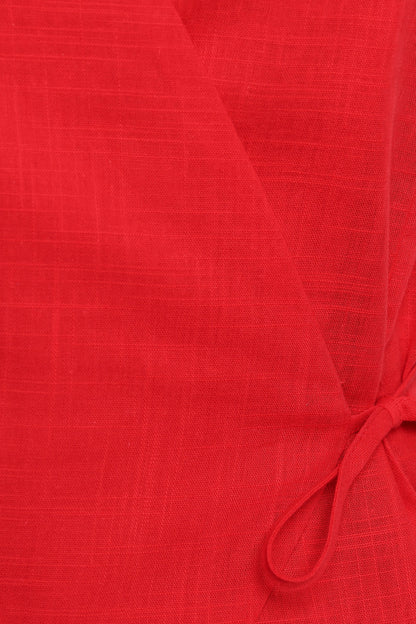 Vanni Wrap Front Linen Top - Red