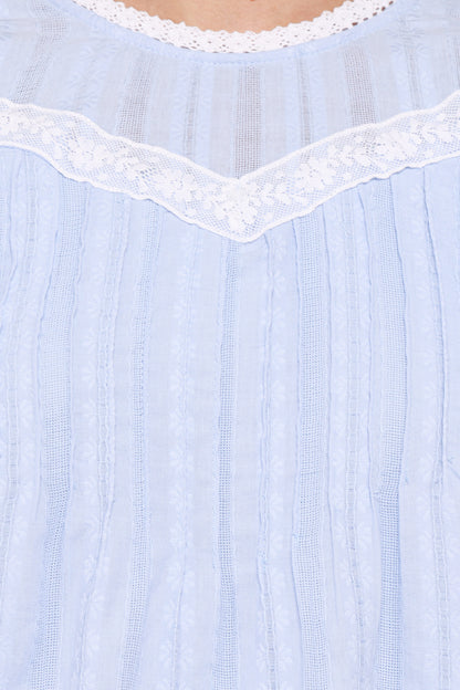 Laoise Lace Inset Ruffle Top - Light Blue